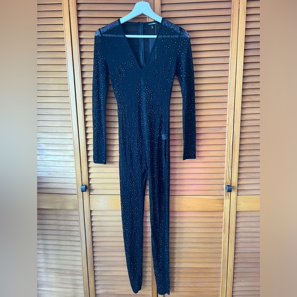 (New with tags) Rhinestone V-neck Jumpsuit - Black - Picture 2 of 9